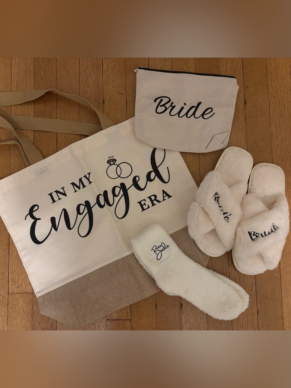 Bride Engaged Tote & Slipper Gift Set - Cream Bridal Accessories